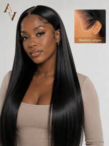 ARABELLA Silky Straight 100% Human Hair 13x6 Glueless Lace Frontal Wig Natural Black Breathable Cap With Drawstring Pre-Cut Lace Pre-Plucked Pre-Bleached Parting Free Beginner Friendly Wig - SNatural - View 2