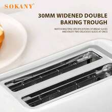 Pemanggang Roti Sarapan Rumah Tangga SOKANY 022, Otomatis Penuh 2 Irisan, Daya Tinggi 700W, 6 Tingkat Pemanggangan, Slot Ganda Ekstra Lebar 30mm, Ruang Dalam Stainless Steel 304, Pemanggangan Suhu Tinggi Tanpa Bau - Putih - View 5