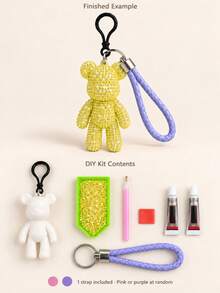 1pc DIY Rhinestone Bear Keychain Kit,Sparkly Bead Art Pendant With White Wrist Lanyard, Rhinestone Tray And Dotting Pen, Handmade Bag Charm Accessory For Craft Projects, Key Ring Decoration, Birthday Gift, Party Favor And Holiday Gift - Diamond DIY Kit - View 15