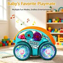 Electric Stunt Rotating Flipping Toy Car, Suitable For Toddler Boys And Girls, 360° Automatic Rotation And Continuous Flipping Action, Transparent Visible Gears, Colorful LED Lights And Music, Interactive Children's Birthday Party Gift - Multicolor - View 9