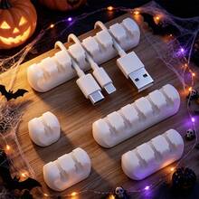 5PCS 1/2/3/4/5/7 Hole Silicone Plastic Cable Organizer Key Clip, Halloween Atmosphere Light Strip Fixing Clip Student Dorm Ghost Bat Pumpkin Light String Cable Organizer (Battery Not Included), Bedroom Study Desk Wire Holder, Strong Adhesive Cable Clip Organizer For Organizing USB Cables/Power Cords/Wires In Home Office And Car - Multicolor - View 2
