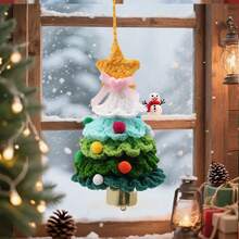 Random Color Crochet Christmas Tree Hanging Ornament, Handmade Knitted Christmas Pendant, Yarn Knitted Christmas Tree Ball, DIY Handmade Material, Holiday Home And Room Decoration, Winter Party Gift, Car Hanging Ornament, Cute Christmas Gift For Family And Friends - Multicolor - View 8