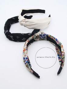 3pcs/Set Floral Fabric Solid Color Women's Non-Slip Headband Fashion Hair Accessory For Face Washing Makeup Casual Hair Styling Tool - Multicolor - View 3