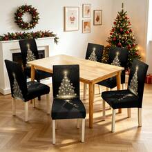 1/2/4/6pcs Christmas Print Chair Covers, Cartoon Holiday Atmosphere Decor, Dust-Proof Elastic Full-Coverage Chair Covers - Multicolor - View 8