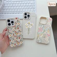 3pcs Floral Print TPU Shockproof Full Coverage Precise Protective Case Compatible With Apple 11/12/13/14/15/16/16Pro/16ProMax/17/17pro/17ProMax/18pro 18ProMax - Multicolor - View 1