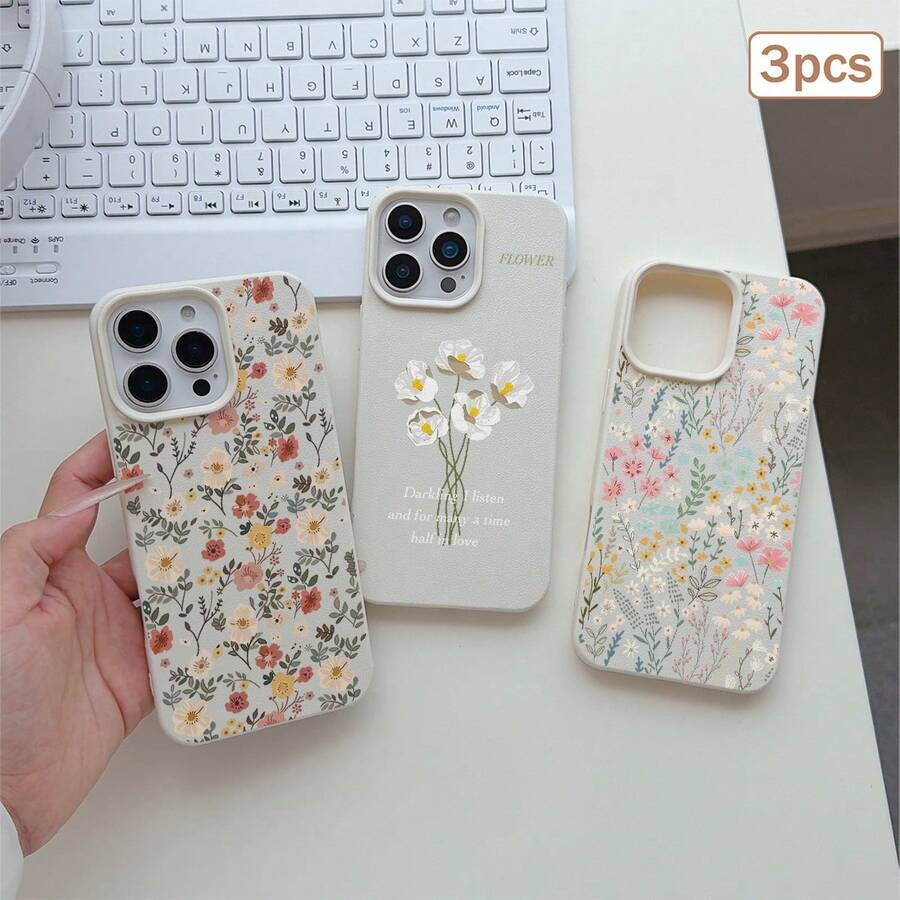 3pcs Floral Print TPU Shockproof Full Coverage Precise Protective Case Compatible With Apple 11/12/13/14/15/16/16Pro/16ProMax/17/17pro/17ProMax/18pro 18ProMax - Multicolor - View 1