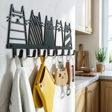 5 Cute Cat Iron Art Key Hooks, Wall‑Mounted Behind‑Door Storage Hanger, Creative Cartoon Cat Decor Wall Hanging Rack, Multi‑Functional Hooks For Entryway, Bedroom, Living Room, Kitchen & Bathroom - Multicolor - View 7