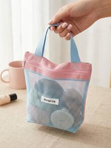 1pc Lightweight Mesh Toiletry Bag, Travel Makeup Bag, Large Capacity Portable Multi-Functional Storage Bag, Suitable For Storing Cosmetics And Skincare Products, Cute Handheld Design - Multicolor - View 5