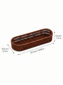 1pc Woven Rattan Storage Tray Basket, Aesthetic Home Storage Box, Suitable For Kitchen, Bathroom, Vanity, Bedroom And Office, Rectangular Desktop Organizer, Can Hold Tableware, Cosmetics, Jewelry, Snacks, Tea Bags, Keys And Daily Essentials, Autumn Winter Home Decor - Brown - View 11