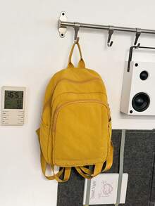 Unisex Backpack, Simple Nylon Shoulder Bag, Multi Compartment Design, For Campus Commute Daily Outing, Portable Lightweight Zipper Casual Rucksack - Multicolor - View 7