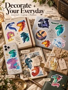 60PCS Dragon Aesthetic Stickers Collection, Colorful Fantasy Dragon Decals, Unique Artwork Stickers For Notebook, Tablet, Phone Case, Scrapbook Decoration, DIY Creative Supplies, Holiday Gift - Multicolor - View 3