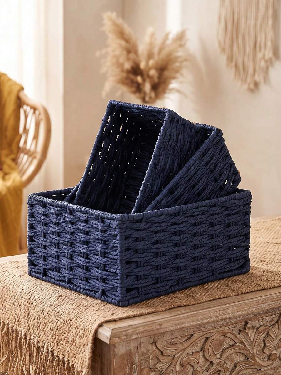 1pc/3pcs Handmade Woven Storage Basket For Desk, Makeup, Keys, Snacks, Home, Living Room, Bedroom, Office, 3 Sizes Available (Small/Medium/Large)