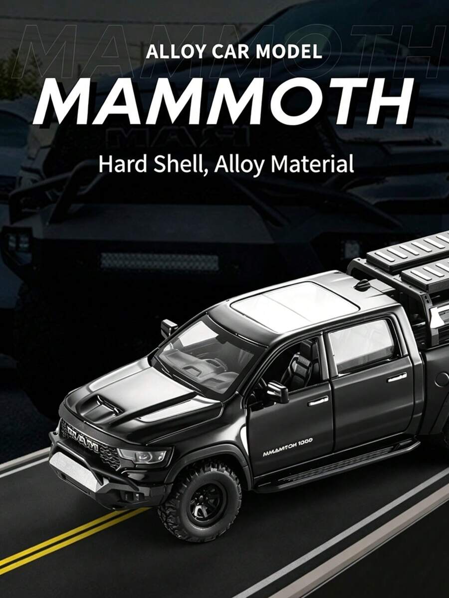 3pcs Mammoth Pickup Alloy Car Model, 1/32 Scale Simulation Off-Road Truck Decor, Pull Back Vehicle With Openable Doors, Collectible Desktop Display Ornament, Halloween & Christmas Party Decor - Multicolor - View 1