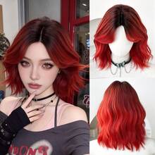 NAMM Ombre Red Wig For Women 12 Inch Short Curly Wavy Bob Wigs With Curtain Bangs NaturalSynthetic Heat-Resistant Fiber Hair For Daily Cosplay Party Use, Halloween - Multicolor - View 13