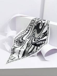 1pc New Vintage Luxury Abstract Zebra Print Chain Pleated Silk Scarf, Satin Pointed Triangular Scarf, Commuter Outfit Bag Decoration Small Scarf - Multicolor - View 2