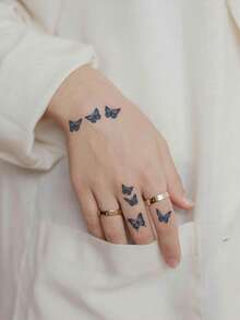 1pc Herbal Juice Semi-Permanent Magic Tattoo Sticker, Aesthetic Hollow Butterfly Pattern, Long-Lasting 14 Days, Non-Fading, Non-Reflective, Temporary Tattoo For Arm, Shoulder, Neck, Collarbone And Body - Blue - View 4