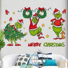 The Grinch 1pc Green Fur Monster Christmas Decoration Sticker, Wall Sticker, Window Sticker, PVC Wall Sticker, Door Decoration Sticker, Car Decoration Sticker, Window Glass Sticker, Store Decoration Sticker, Halloween Costume Prop - Multi-color - View 4