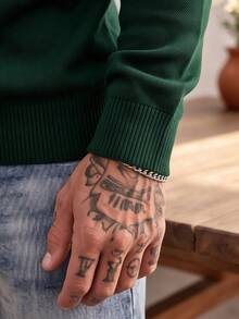 ALTZTAR Men's Solid Color Crew Neck Casual Long Sleeve Pullover Sweater - Dark Green - View 3