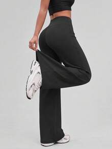 Women's High Waist Flare Pants, Tummy Control & Butt Lift, Soft Yoga Pilates, Sports Casual, Daily Autumn/Winter Wear - Black - View 9