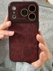 Ins Autumn/Winter Premium Grey Brown Leopard Print Large Window 17 Phone Case Compatible With Apple 17 Pro Max 16 Unisex 17 Pro New 15 Soft 16 Pro Max Shockproof Protective Cover - Red - View 1