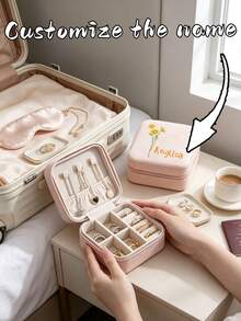 Personalized Custom Name Daisy Print Jewelry Box, Portable Travel Zipper Jewelry Organizer, Ring Earring Necklace Watch Storage Box, Customized Gift For Women - Multicolor - View 3