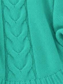 Plus Size High Neck Cable Knit Sweater, Raglan Long Sleeve Loose Solid Pullover - Lake Blue - View 3