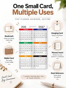 1/5pcs 2026 Calendar Cards, Portable 12-Month Year Planner Bookmark With Hanging Hole, Compact Daily & Weekly Schedule Reference For Home Office Supplies, Office Desk Accessories & Christmas Planner Accessories - Calendar Set a - View 3