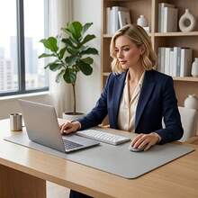 1pc Large PU Leather Desk Mat And Mouse Pad, Waterproof And Stain-Proof Keyboard Pad, Simple Solid Color Computer Pad, Suitable For Office, Study Table Or Dining Table, Easy To Clean, Multiple Colors Available Pink, Gray, Black - View 8