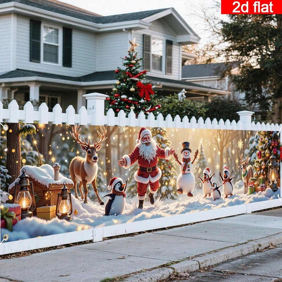 1pc Multi-Purpose Polyester Christmas Banner, Merry Christmas Holiday Decoration, Perfect For Photo Booth, Birthday And Wedding, Multiple Styles Long Banner Available, Suitable For Room Decor, No Electricity Required - 17 - View 1