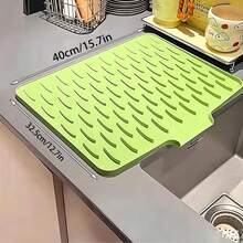 1pc Large Non-Slip Silicone Kitchen Sink & Countertop Drainage Mat, 15.75x11.81 Inches, Built-In Drainage Design, Dish Rack & Space-Saving Storage Box, Easy To Clean Black & Gray Color, Suitable For Refrigerator, Stove, Sink (Modern Kitchen Use), Minimalist Design, Non-Slip Surface, Countertop Protection Mat - Multicolor - View 13
