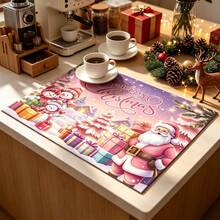 1pc Pink Christmas Snowman Pattern Dish Drying Mat, Coffee Machine Mat, Kitchen Dish Drainer Mat, Tabletop Protector, Suitable For Christmas Holiday Scenes, Used For Placing Drained Cups And Plates, Multi-Purpose Drying Mat, Home Gift, Tabletop Decor - XYLSD-1152 - View 4