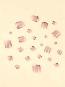 24pcs French Gold Press-On Toenails, Simple Short Square, Nail Art Kit Includes 1 Adhesive Tab And 1 Mini Nail File, Suitable For Daily Use. - Multicolor - View 4