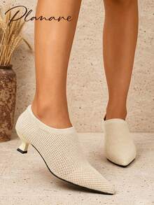 Sepatu hak tinggi stiletto ujung runcing minimalis warna polos terbaru untuk wanita, cocok untuk perjalanan sehari-hari, kantor, pesta malam, dan acara lainnya. - Krem - View 2
