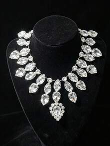 Women's Sparkling Glass Rhinestone Pendant Necklace, Large Jewelry Rhinestone Crystal Wedding Stage Accessory - Multicolor - View 8