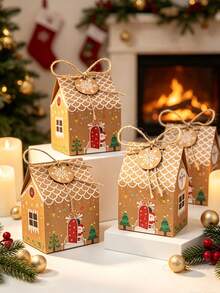 6/12/24/50/Pcs/Pack Christmas Party Gift Candy Cookie Paper Boxes, Christmas Party Atmosphere Decoration Christmas House Gift Packaging Boxes - View 3