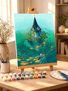 DIY Sunken Church With Koi Fish (Frameless Or Framed 8x12 / 16x20 Inches) Paint By Numbers Kit(Acrylic) Arts & Crafts For Adult Beginners, Home Wall Decor, And Holiday Gifts - Sets - View 1