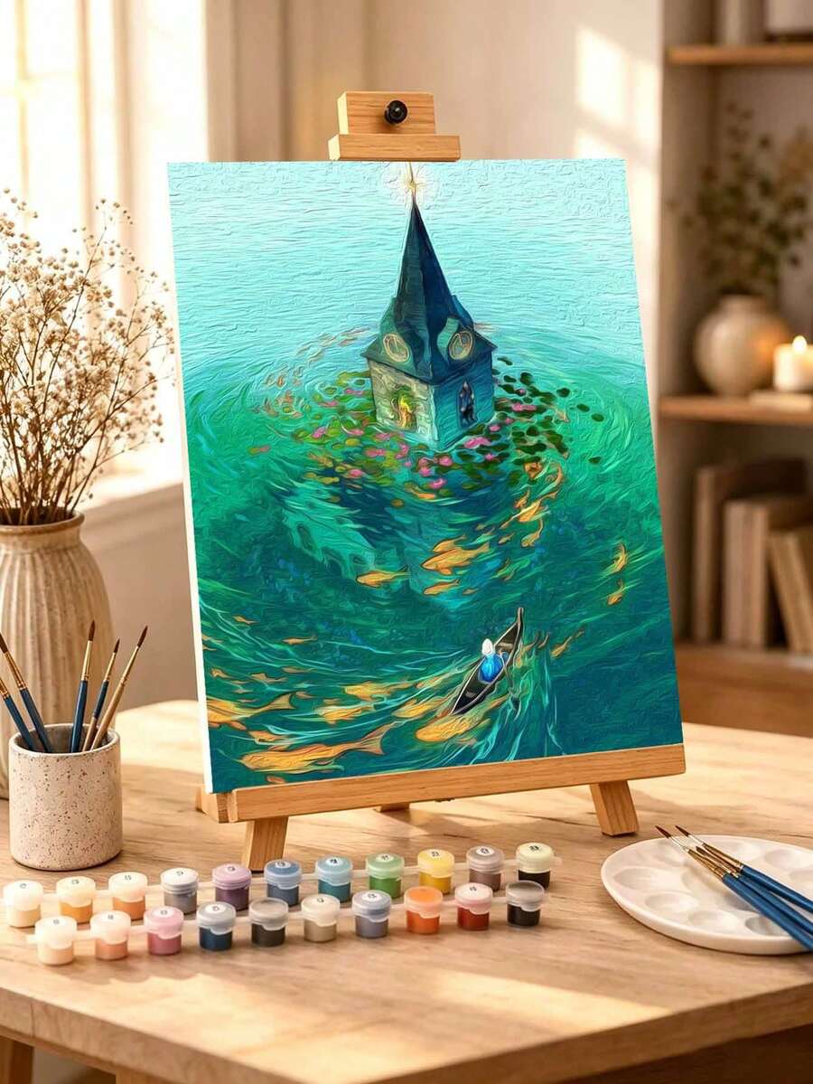 DIY Sunken Church With Koi Fish (Frameless Or Framed 8x12 / 16x20 Inches) Paint By Numbers Kit(Acrylic) Arts & Crafts For Adult Beginners, Home Wall Decor, And Holiday Gifts - Sets - View 1