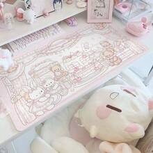 Y2k Sweet Cute Bear Rabbit PU Leather Desk Mat, Pink Lace Cake Print Large Mouse Pad, Waterproof Non-Slip Table Protector, Kawaii Aesthetic Keyboard Pad For Girls Desk Decor - View 3