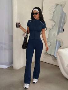 Complete Set Pants, Balancing Minimalist Elegance And Understated Luxury Sports Summer - Navy Blue - View 3