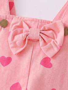 Toddler Girls' Overalls Long Pants, Korean Sweet Style, Casual Outwear, Skin-Friendly, Heart Pattern With Bow Decor, Spring/Autumn - Pink - View 8