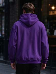 European & American Street Style Purple Five-Point Star Combination Print Sleeve Flame & Star Pattern Zipper Hoodie Sweatshirt Jacket For Men, Versatile Couple Style - Purple - View 2
