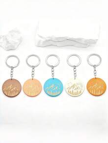 New Hot-Selling Handmade DIY Fresh Landscape Wooden Keychain, 1pc Cute Creative Wooden Keychain Pendant, Creative Holiday Gift Souvenir For Lovers And Friends, Creative Gift For Girlfriend, Holiday Gift, Phone And Car Key Ring Accessory, Holiday Creative Small Gift For Others, Event Gift - Multicolor - View 2