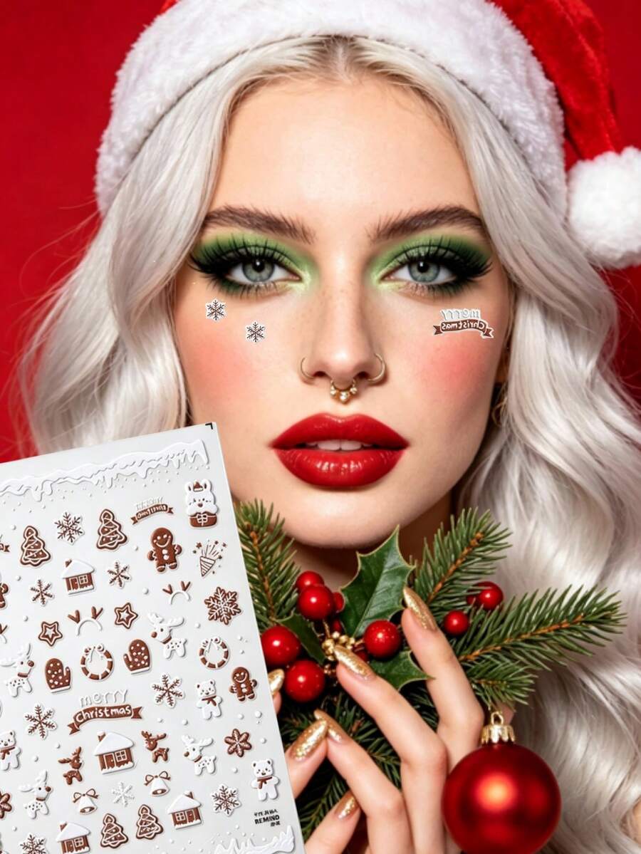 1pc Autumn Winter Christmas New Brown & White Christmas Snowman Face Sticker, Suitable For Christmas Autumn Winter Concert New Year Face Decoration Decal, Y2K Face Sticker DIY Special Decal Sticker - Multicolor - View 1