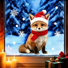 4PCS/1PC Christmas Stickers‑Themed Cute Pet Window Static Stickers: Cat, Dog, Red Panda & Fox Decals, Delicate Snowflake Ornaments For Holiday Home Party Decor, Holiday Home Decor - Multicolor - View 7