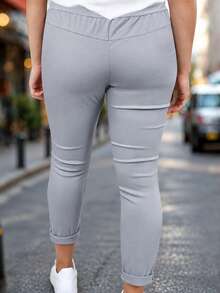 Women's Casual Drawstring Waist Pants, Minimalist Style For Everyday Wear - Light Grey - View 3