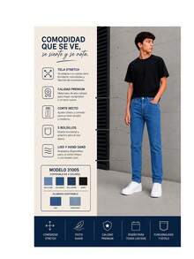 Jeans Straight Para Niño Adrenaline 31005 Stretch Pantalón De Mezclilla Denim Corte Straight Casual Cómodo Infantil Para Niño Moda Básico Uso Diario - Azul medio con lavado - Ver 6