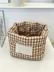 Checkered Storage Basket/Collapsible Storage Bin; A Versatile Desktop Organizer Suitable For Skincare Products, Cosmetics, And Small Items. Ideal For Home Decor And School Use; Perfect For Bedrooms, Living Rooms, And Bathrooms. - Multicolor - View 15