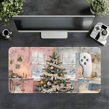 1pc Vintage Watercolor Christmas Tree Large Extended Mouse Pad, Romantic Winter Atmosphere Desk Mat, Non-Slip Rubber Base Stitched Edge Soft Fabric Keyboard Pad, Suitable For Office, Gaming, Gift - View 5