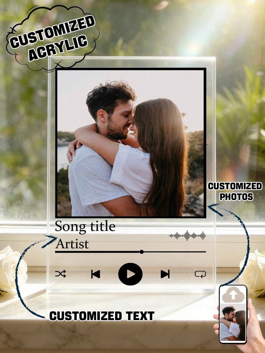 1PC Personalized Song Photo Print Customized Acrylic, Custom Song Photo Print, Scannable Music Art Customized Acrylic, Customized Acrylic Valentines Gifts, Bedroom Decor, Living Room Decor - Multicolor - View 1
