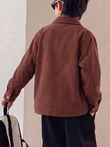 Boys' Vintage Corduroy Jacket, Thickened Loose Fit Jacket For Autumn/Winter - Brown - View 3